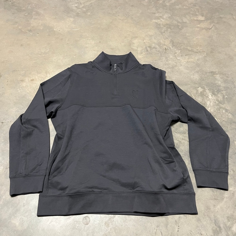 Psycho Bunny Mens XL Quarter Zip Pullover Charcoal Gray MT0500109 Logo Sweater